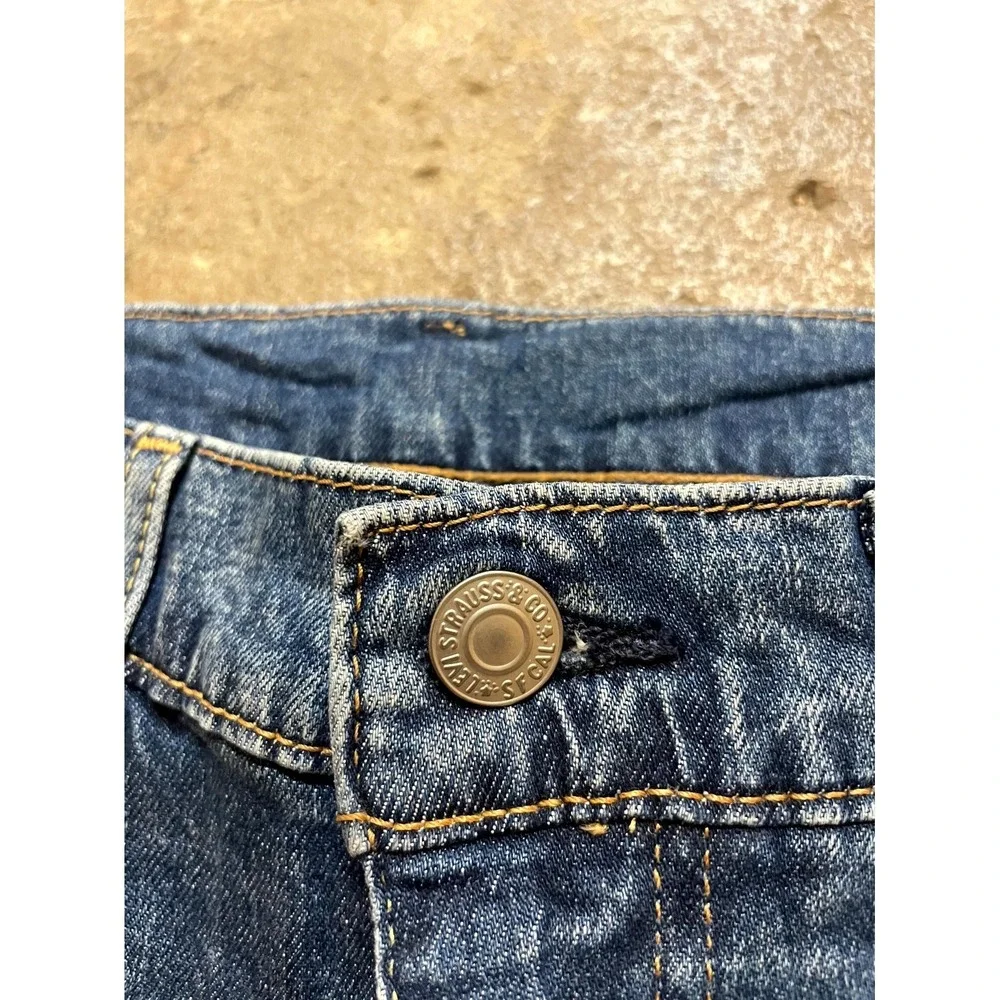 Levi's 502 Straight Jeans Mens‎ 32x32 Blue Whiskering Denim Logo Cotton Stretch